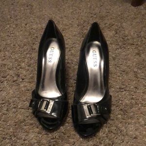 Black Guess peep-toe heels